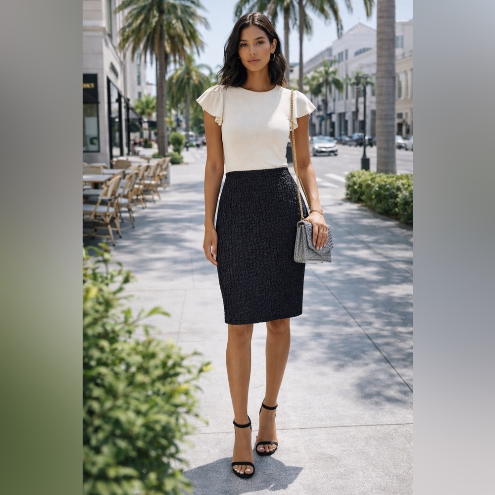 Easel NWT Black Textured Ruched Pull-On Skirt, Size S